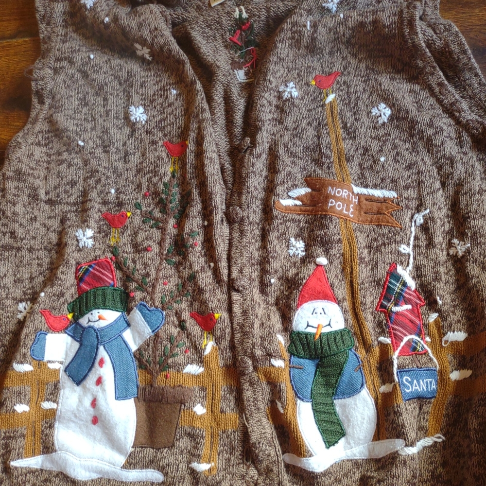 Vintage Bobby Brooks Vest Size LG Christmas winter snowman Cardinal